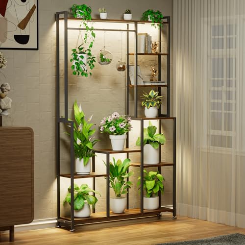 CODACE Soporte para plantas de interior con luz de crecimiento, estante de plantas de 71 pulgadas de alto, soporte de metal de 8 niveles, soporte cuadrado para flores para sala de estar, balcón,