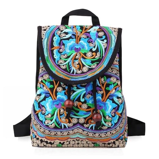 Handmade Embroidered Backpack for Women, Mazexy Boho Shoulder Bag Vintage Ethnic Flower Cross-body Bag