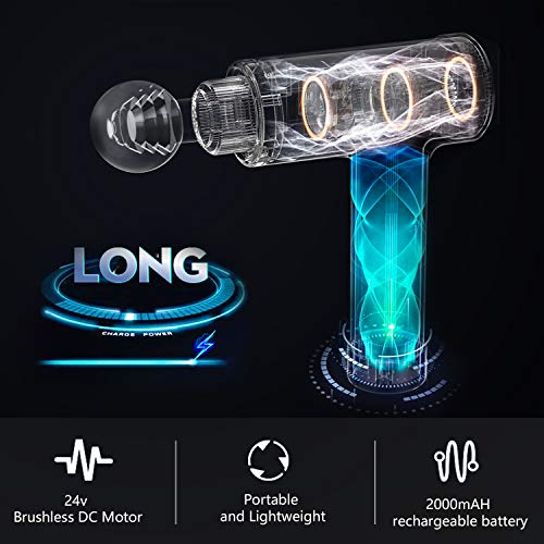 Massage Gun Deep Tissue Percussion Muscle Massager Handheld Body Massagers Power Massager Sports Drill Portable Electric Fascia Gun for Pain Relief Soreness Stiffness with 6 Heads,Massage Gun Quiet - Thumbnail 7
