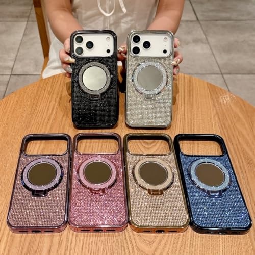 Coque paillettes iPhone 12 Pro Max dorée avec miroir et support magnétique haute finition