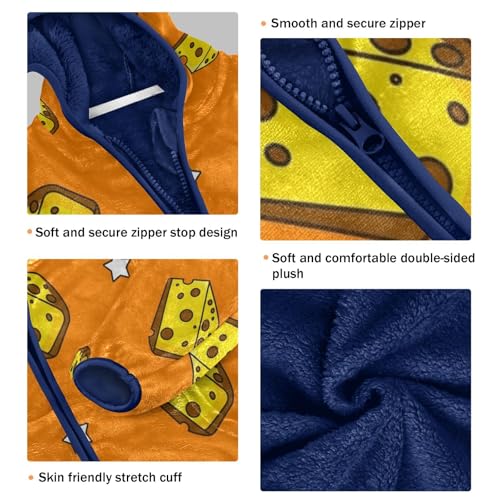 Cheese Slices on Orange Toddler Fleece Jacket Girl Boys Hooded Fleece Jacket Coat Warm Outwear Zip-up 3-10T3
