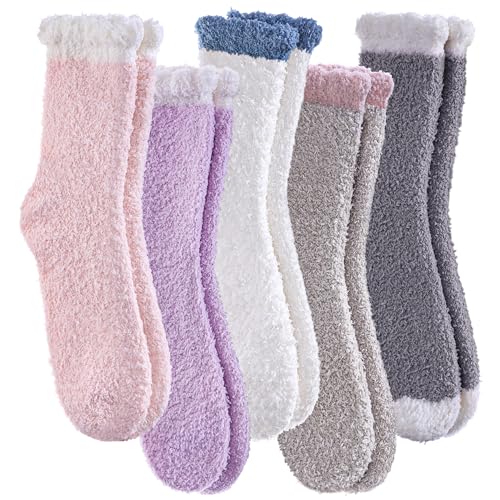 Image of CHOWISH Womens Fuzzy Slipper Socks Super Soft Microfiber Fluffy Cozy Winter Warm Fuzzy Crew Socks