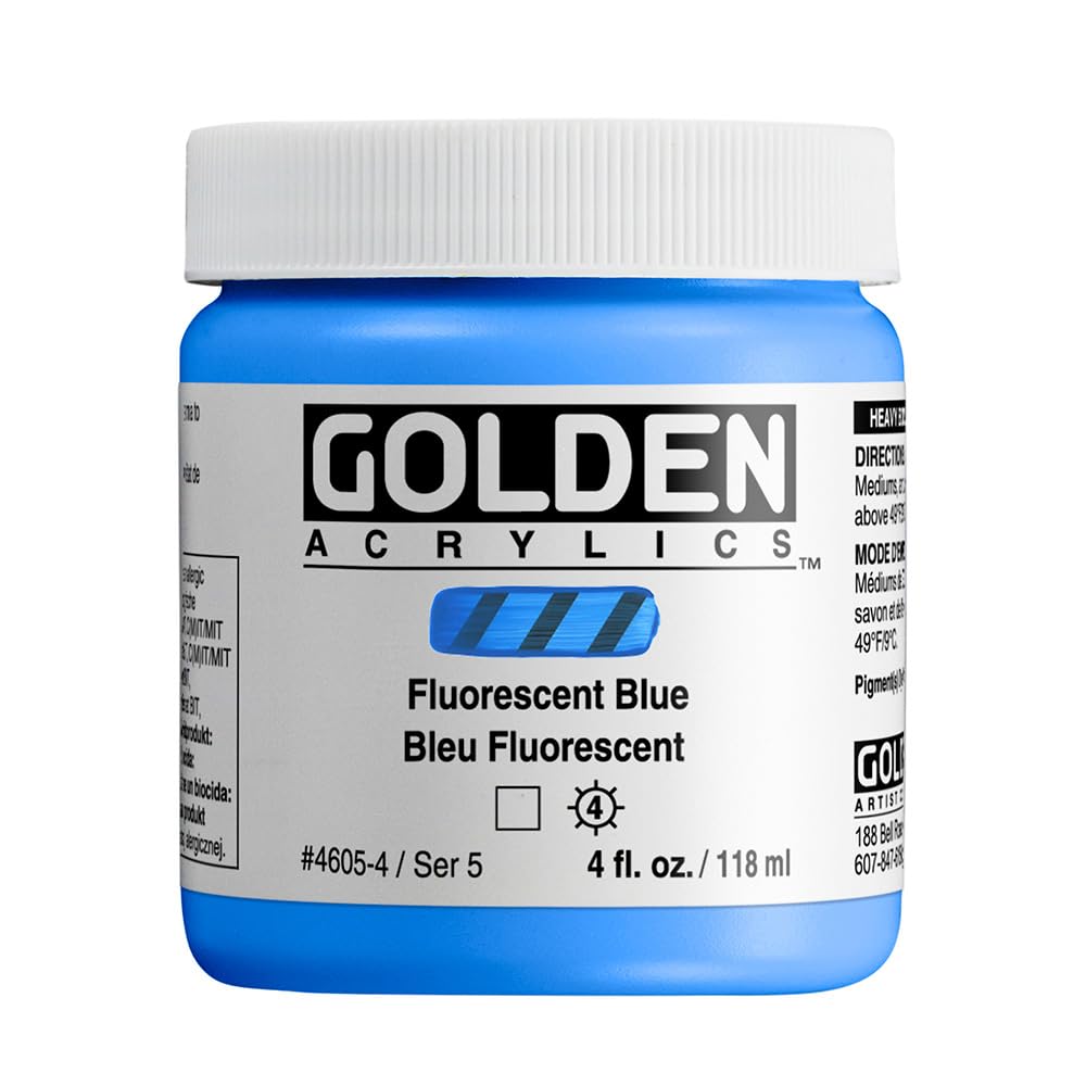 Heavy Body Acrylics by GOLDEN, Fluorescent Blue, 4 fl. oz. Jar, Professional Acrylic Paint, Transparent