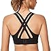 Yvette Sport BH Starker Halt Gepolstert Gekreuzt Rücken Große Brüste Lauf Fitness Yoga Bra,Schwarz,L