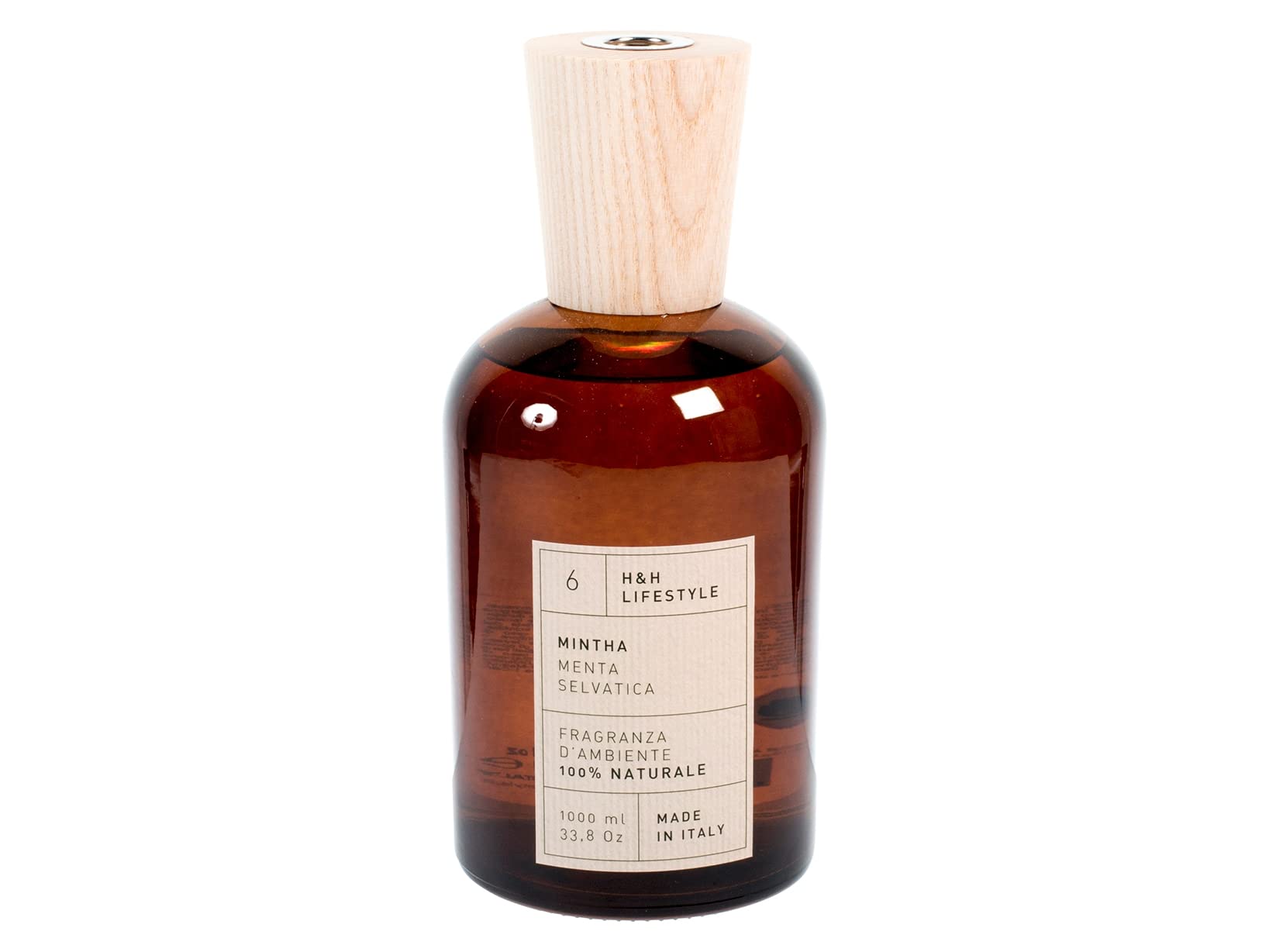 H&H Mintha Raumduft, Wilde Minze – 1 l, Flasche aus bernsteinfarbenem Glas, natürlicher und regenerierender Duft, reinigende Wirkung, hergestellt in Italien (Stäbchen Nicht im Lieferumfang enthalten)