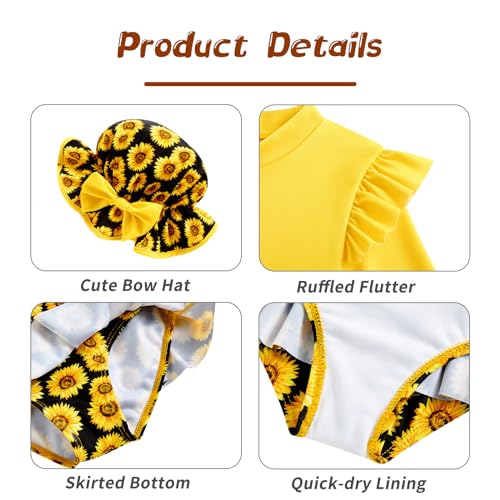 Cutemile Little Girls Rash Guard Set 3 Piece Swimsuit with Hat UPF 50+ Long Sleeve Swimwear 1-6 Years3