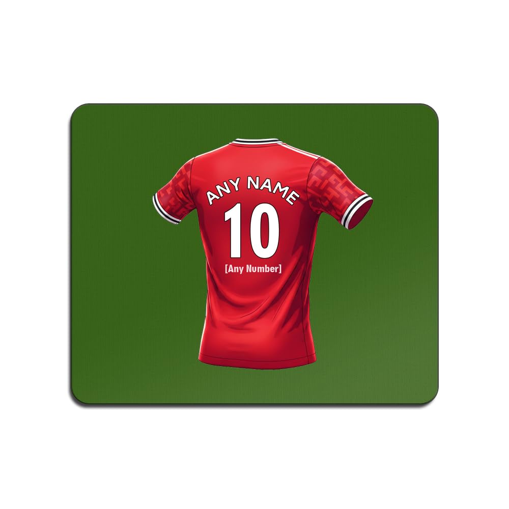 UNIGIFT Personalised Gift - United Fan 3mm Green Mouse Pad (Red Football Jersey Design) Custom Name Mat - Manchester
