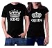 picontshirt King and Queen Black Couple T-Shirts White Crowns