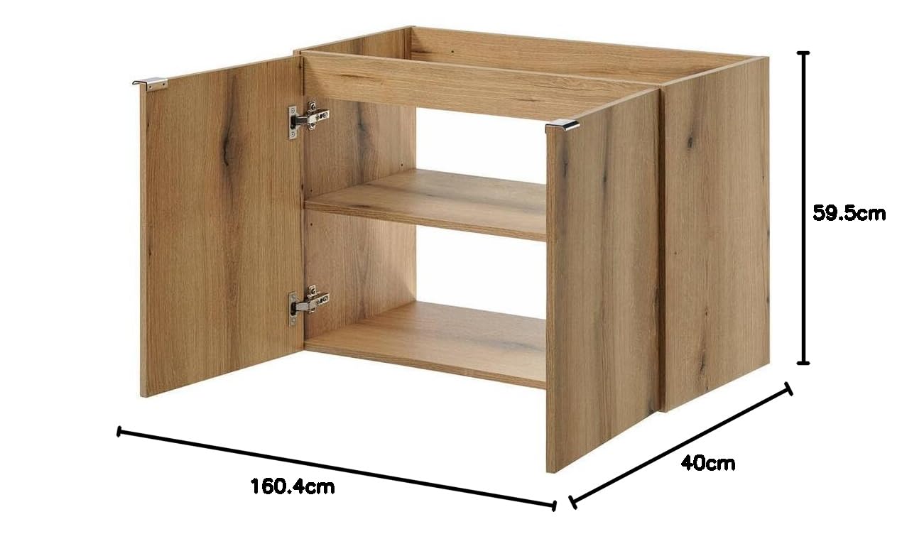 [en.casa] Set NEWPORT 2 Armadi Pensili Sottolavabo con Piano di Lavoro Arredo Bagno Mobili da Parete per Stoccaggio 160x60x40 Effetto Rovere