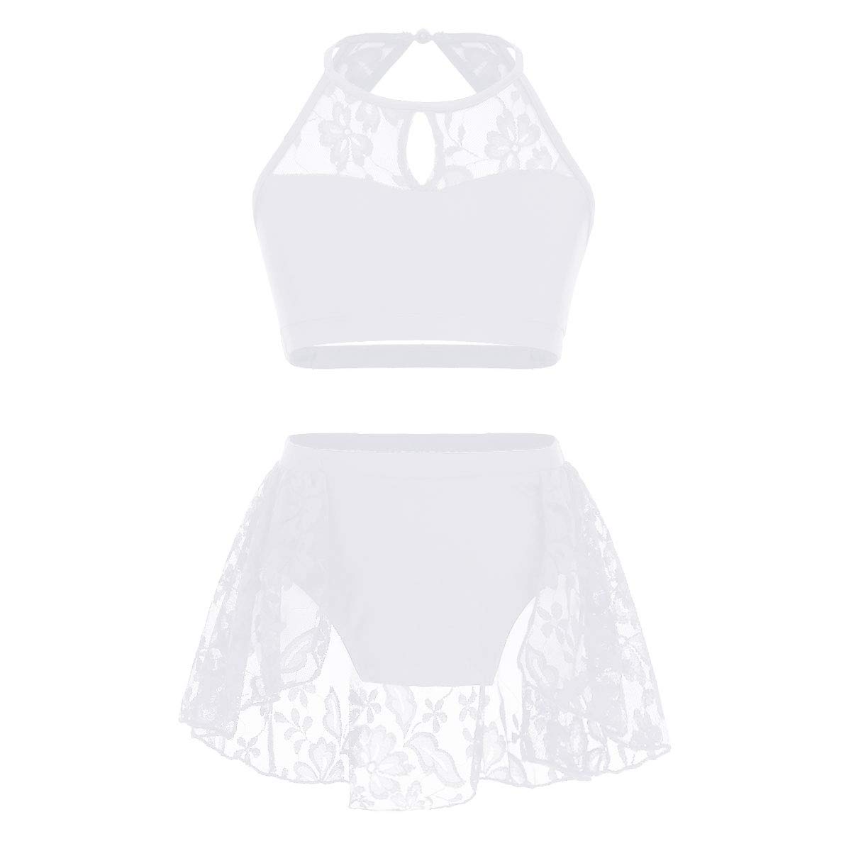 iEFiELGirls 2PCS Shiny Sequins Crop Top with Tutu Skirt Ballet Leotard Latin Jazz Modern Dance Dress Dancing Costumes