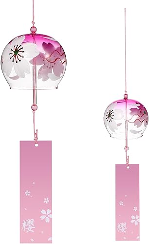 BESPORTBLE Campanas de viento japonesas, campanas de viento de flores rosas, colgantes de vidrio hechos a mano para bodas, festivales, jardín,