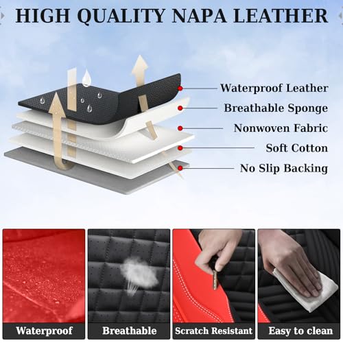 Image of Coverado Front Seat Covers, 2 Pack Waterproof Seat Covers for Cars, Luxury Leather Seat Cushions, Front and Rear Seat Protectors, Auto Seat Covers Fit for Most Vehicles(Black&Red)