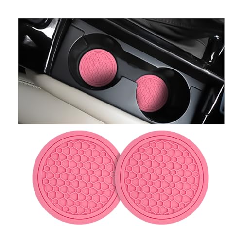 Image of Mandark 2PCS 2.75 Inch Car Cup Holder Coasters, Non-Slip, Pink | PVC construction, washable waterproof surface, fits most cars, SUVs, and trucks, automotive accessories