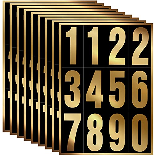 Image of Tenare 96 Pcs Vinyl Number Stickers 0-9 Reflective,3 Inch,Gold in Black