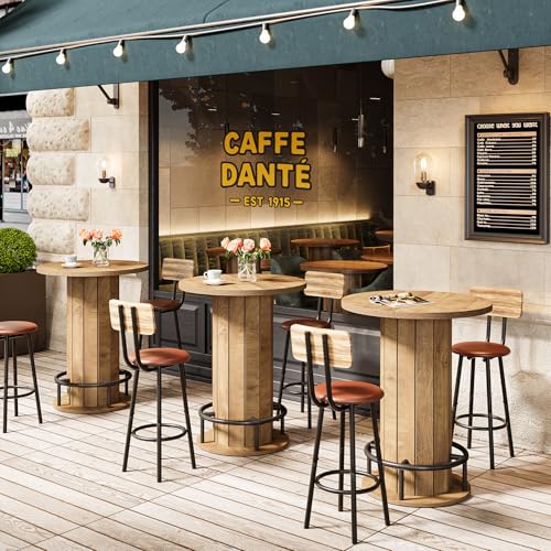 Image of Tribesigns Small Round Dining Table, Bar Height Circle Kitchen Table with Footrest, for Small Spaces, Dining Room, Bar, Bistro, Pub, Brown (Only Table)