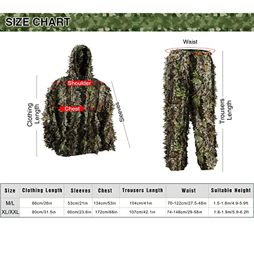 PELLOR 5PCS Ghillie Suit, 3D Leaf Camouflage Uniform Gilly Suit, Mask, Gloves, Storage Bag Set - Image 4