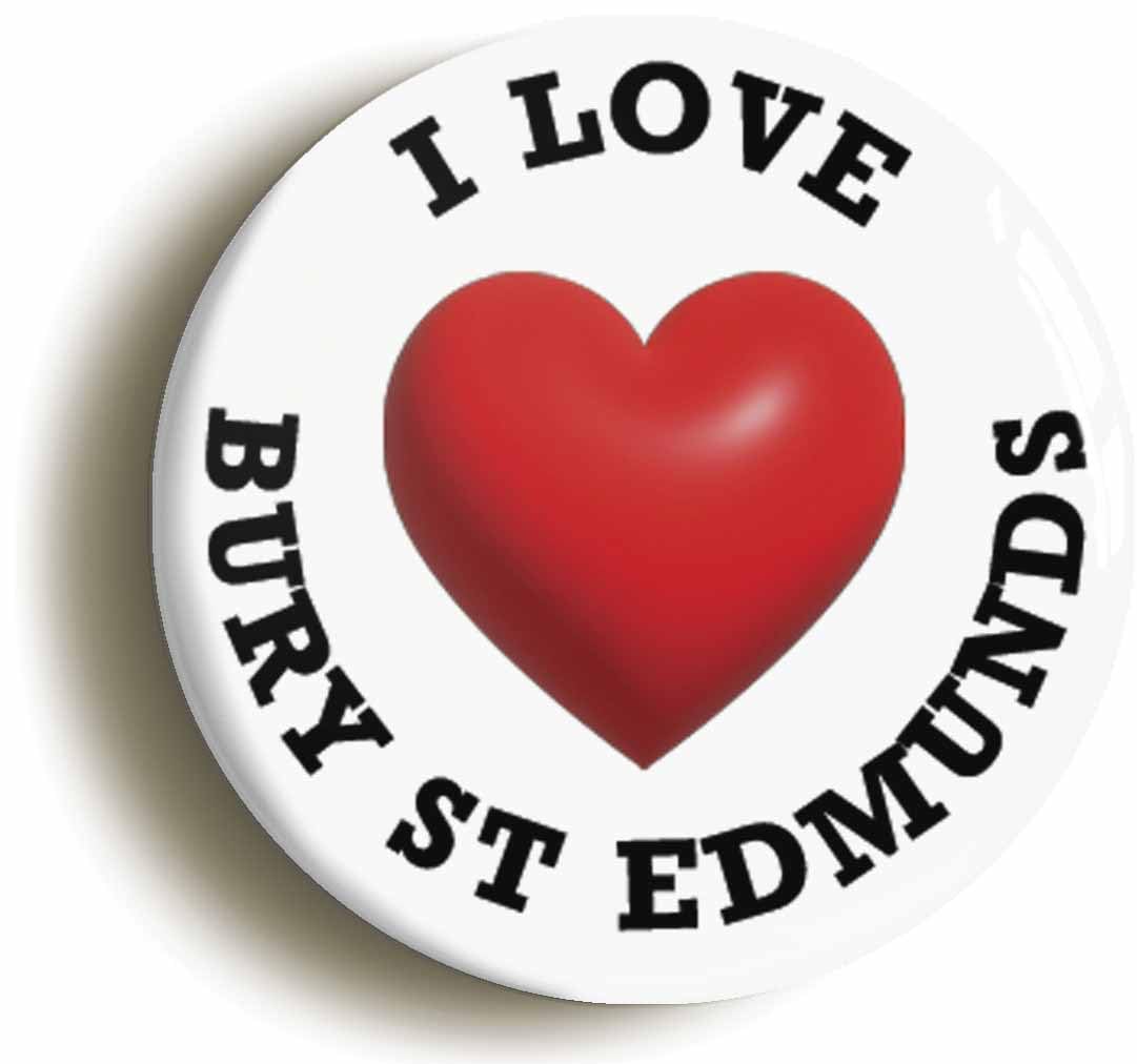 I Heart Love Bury St Edmunds Location Fridge Magnet (Circular 2inch / 50mm Diameter)