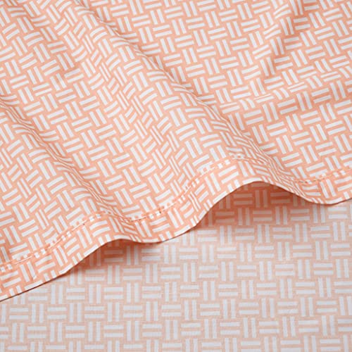 Image of Lacoste 100% Cotton Percale Sheet Set, Basketweave Print, Iced Apricot, Queen