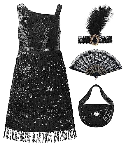 ReliBeauty Disfraz Charleston Niña 3 12 años Vestido años 20 Flapper con Accesorios Carnaval Fiesta de Baila,120