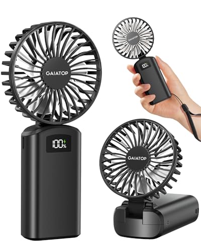 Image of Gaiatop Powerful Hand Fan, Portable Personal Fan Handheld Fan, 3 Speed Foldable Desk Fan with Digital Display, 2000mAh USB Rechargeable Fan for Indoor Outdoor