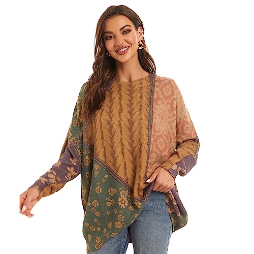Women's Boho Christmas Sweater, Oversized Long Sleeve Graphic Knit Pullover, Loose Fit Casual Top with Drop Shoulder2