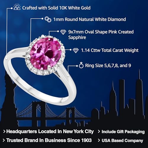 Gem Stone King 10K White Gold Oval Gemstone Birthstone and Diamond Halo Engagement Ring | Oval 9X7MM | Wedding Anniversary Promise Gold Ring For Women2