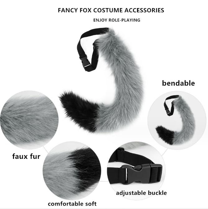 Faux Furry Fox Ears Headband Tail Paw Gloves Set Halloween Costume Fancy Dress Hairband Hair Hoop Wolf Tail Bear Glove Kit Furry Animal Accessories - Image 3