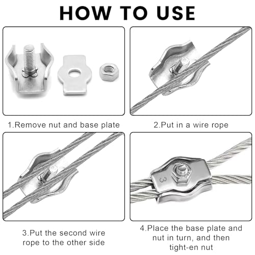 10 Stück Drahtseilklemme, 3mm Seilklemme, M3 Drahtseilklemme, Edelstahl 304 Drahtseilklemmen Drahtklemme für Drahtseil Stahlseil Wäscheleinenspanner Markise Fixiert