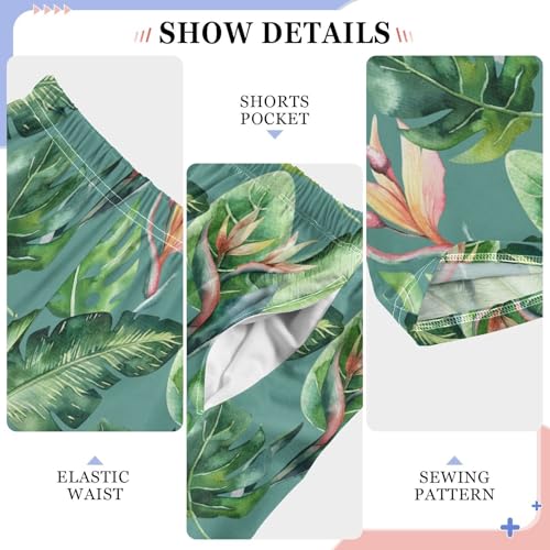 Aloha Flowers Palm Leaves Boys Long Pants Soft Trousers Elastic Waist Kids Lounge Bottoms with Pockets S-XL4