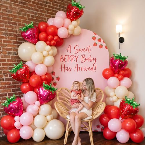 Image of 6 Pack 4D Lovely Pink Red Strawberry Foil Balloon Cute Fruit Balloons For Birthday Baby Shower Wedding Party Decoration Supplies