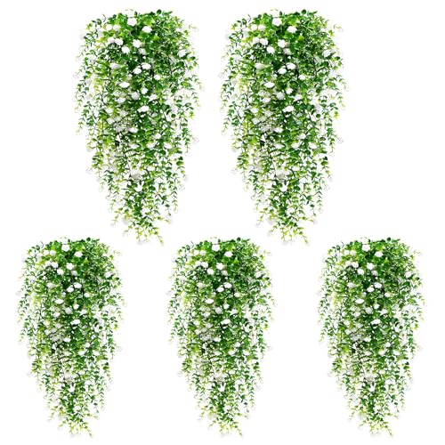AGSYFFD 5 Stück Künstliche Hängepflanzen，Künstliche Pflanzen Hängend Blumen，Künstliche hängende Efeupflanze gefälschter Efeukranz, Geeignet für Hochzeit, Garten, Hängekörbe, Wand Dekoration