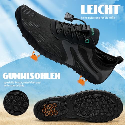 WateLves Zapatos de Agua Hombre Mujer AcuáTicos Surf Antideslizante Secado Rápido Resistentey Duradero Unisex Viajar Playa Natación Negro 37 - imagen 3
