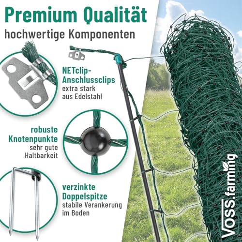 VOSS.farming farmNET+ Schafnetz, 25m, 2 Spitzen, 90cm Netzhöhe, grün, Elektrozaun-Netz, Lämmer, Schweine, Ziegen, Geflügel, Hunde