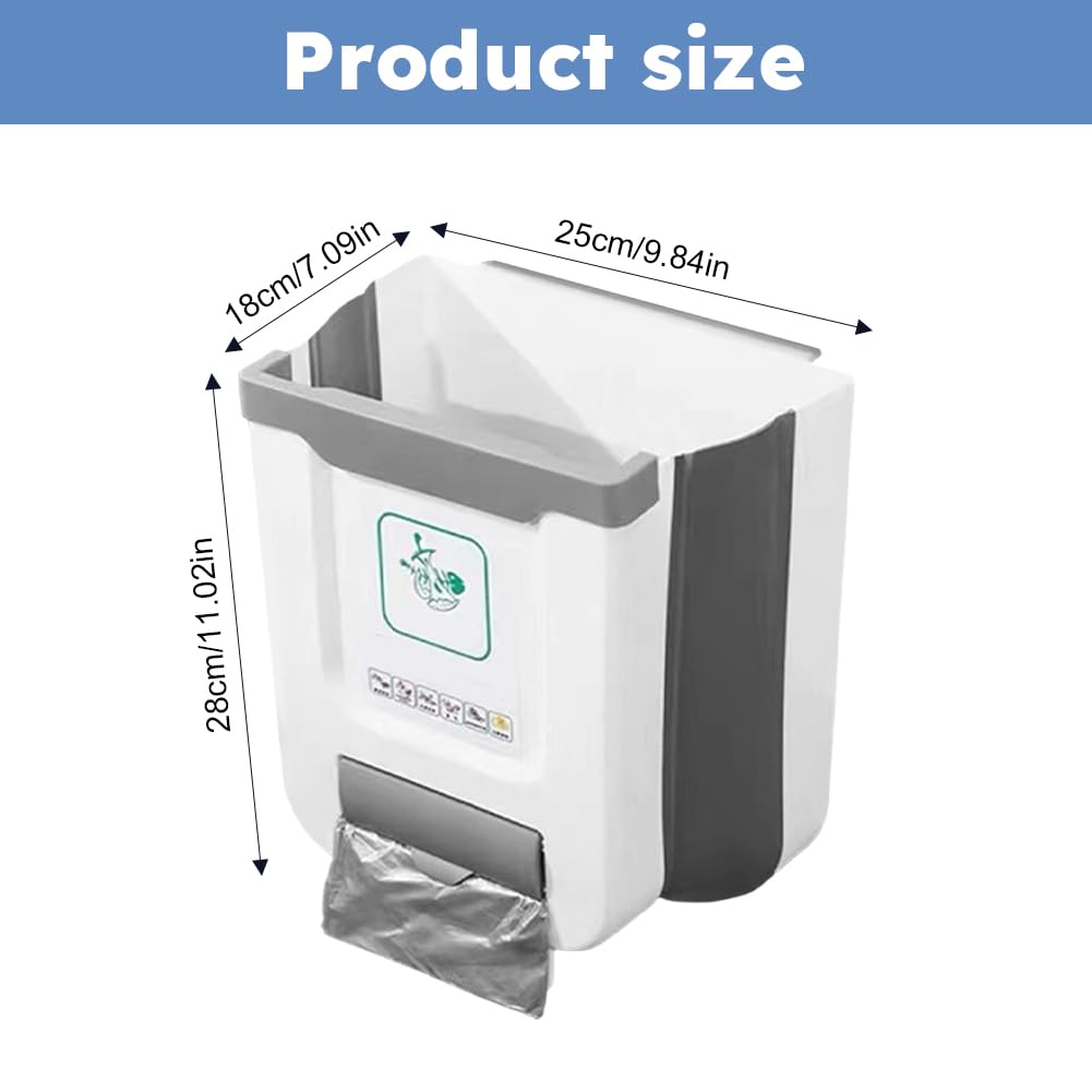 Ssiyiya Hanging Kitchen Trash Can, 2.4 Gallon Collapsible Trash Bin for ...