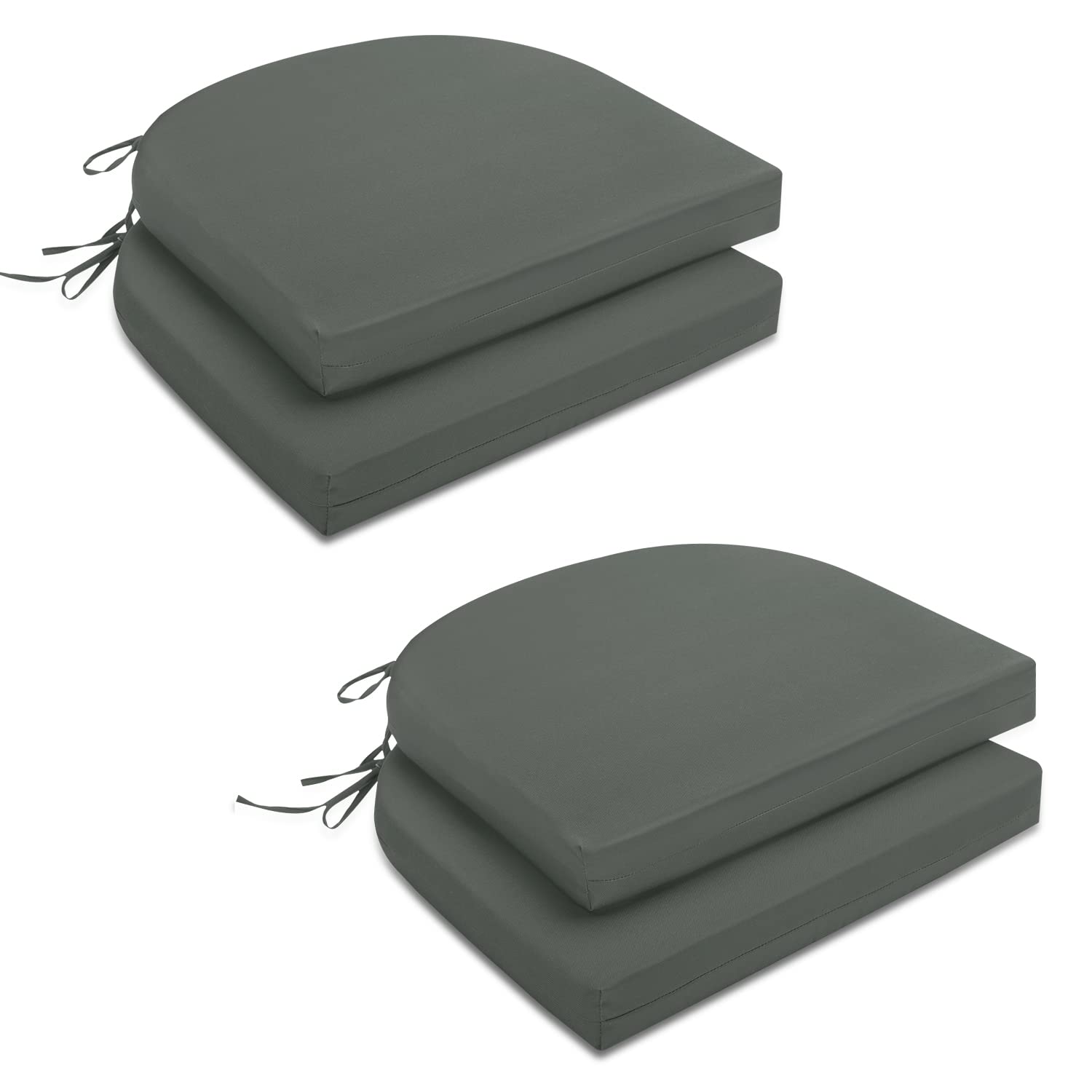 HARBOREST Indoor/Outdoor Chair Cushions Set of 4 Waterproof,Round Corner Outdoor Cushions for Patio Furniture - Patio Chair Cushions with Ties,17"x16"x2",Light Grey