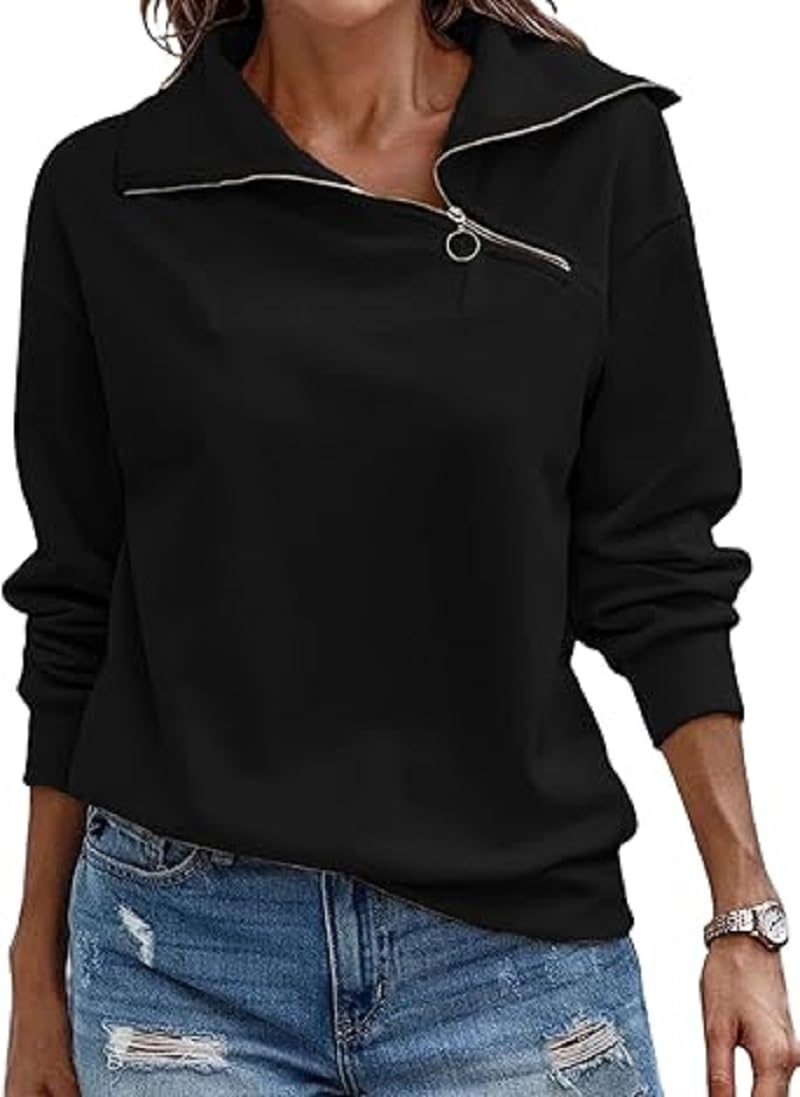 GenericWomen's Half Zipper Sweatshirts Turtleneck Oversized Long Sleeve Pullover T Shirt Trendy Sweatshirt Tops