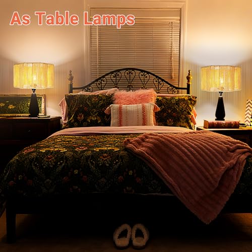 Image of Hanging Light Lamp Shades Boho Rattan Lamp Shades, Woven LampShades for Floor Lamps Rattan Pendant Lights Boho Light Lamp, Table Lamps, Plug in Pendant Light Hanging Lamp