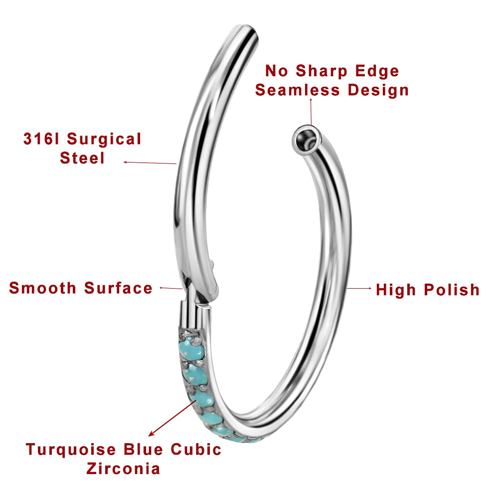 Feng Shui， 20G 18G 16G Wyczyść CZ Kolczyki w nosie Hoop Stal chirurgiczna 316L Kolczyki na chrząstkę Hoop 5-12mm Piercing Biżuteria Daith Helix Rook Tragus Piercing Biżuteria Kolczyk ze stali