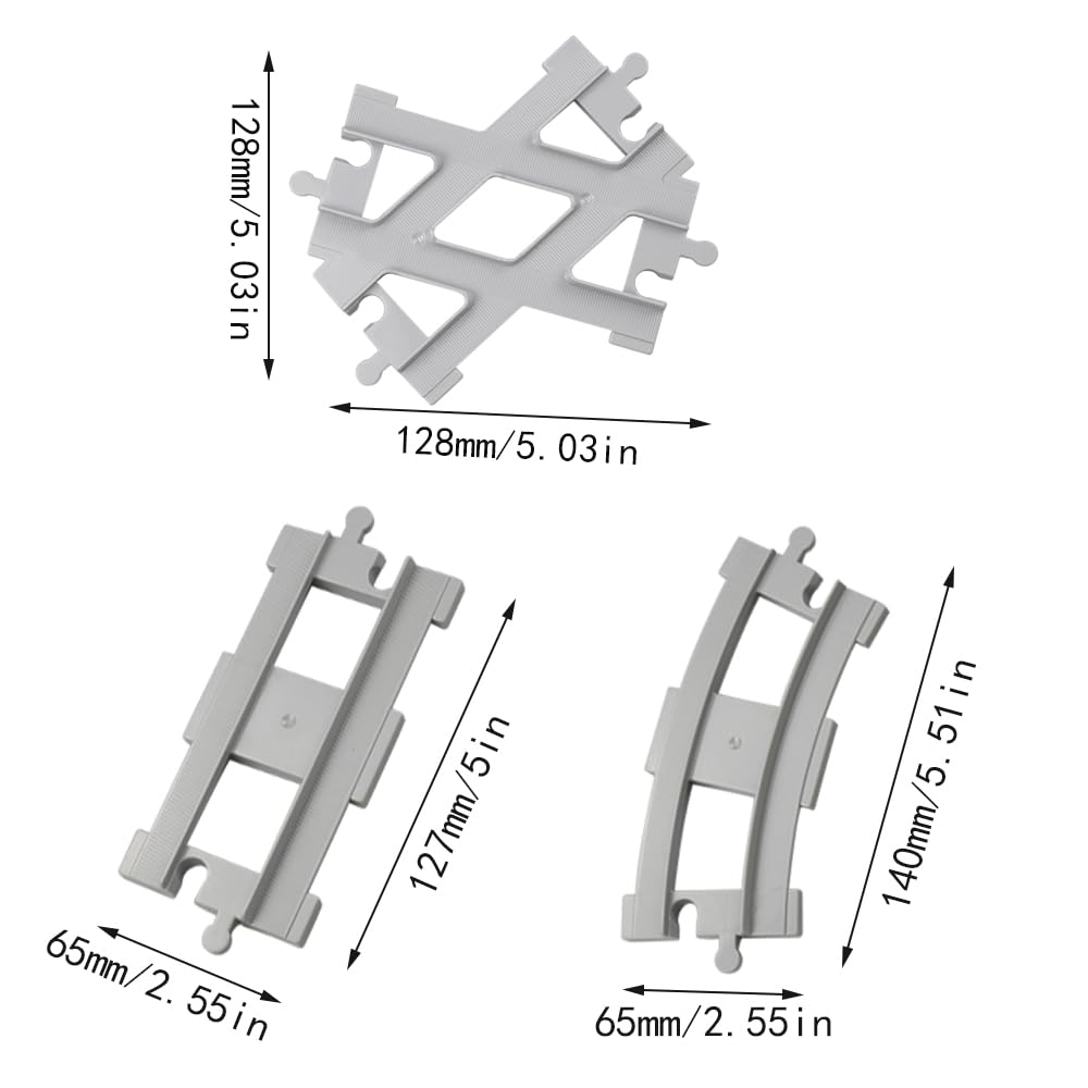43x Ensemble de Voies Ferrées à Blocs de Construction, Accessoires d'Extension City Train avec 28 Coudes de Rail, 14 Rails Droits, 1 Rail Croisé, Rails de Ville pour Cadeau Enfants