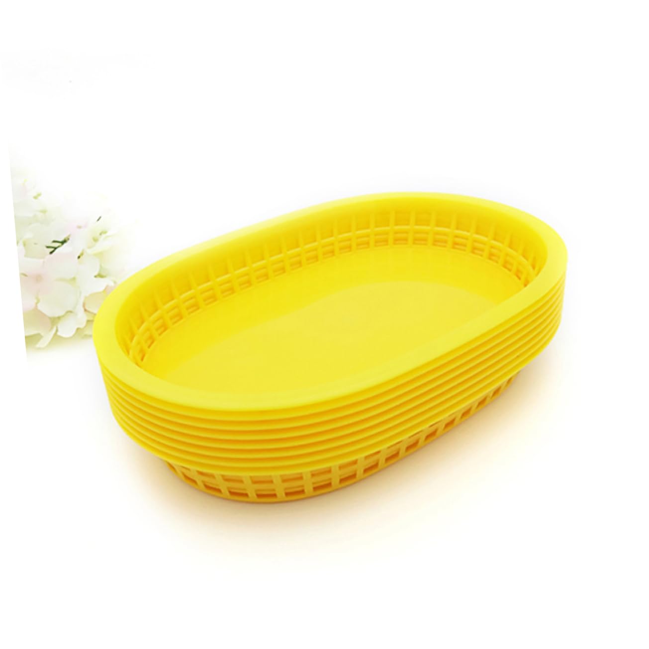 SHOWERORO Panier Alimentaire Ovale Réutilisable 12 Pièces Plastique Jaune Léger Pratique Pour Restauration Rapide Snacks Frites Fruits Buffet Ktv Corbeille Multifonctionnelle