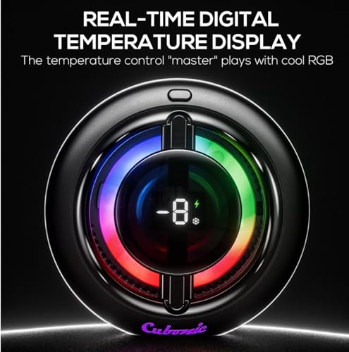 Image of Cubonic CX19 15W Mobile Cooler with Wireless Charging, LED Display, RGB Lights, Magnetic + Clip Cooling Fan for iPhone 12 & Above, Android Phones, Tablets | Type-C Input