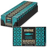 Mina Sardines in Extra Virgin Olive Oil, 4.4 Ounce Wild Caught Sardines, Responsibly Sourced, Packed By Hand, Low Sodium, High in Protein, Keto, Paleo, Sardines in Olive Oil (Pack of 12)