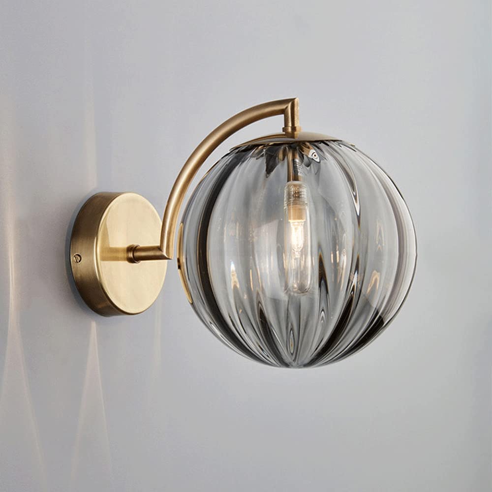 SXWNBIFH wall lamp Globe Wall Lights Ribbed Glass Shade Gold Metal Wall Lamp, Nordic Wall Sconces Headboard Lamps For Living Room Dining Room Bedroom Bedside Vanity Mirror Home Decoration