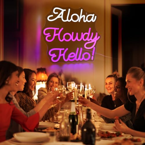 Image of Hello Neon Sign for Wall Decor Howdy Light Up Sign Aloha Led Signs for Room Party Home Wall Decor USB Powered