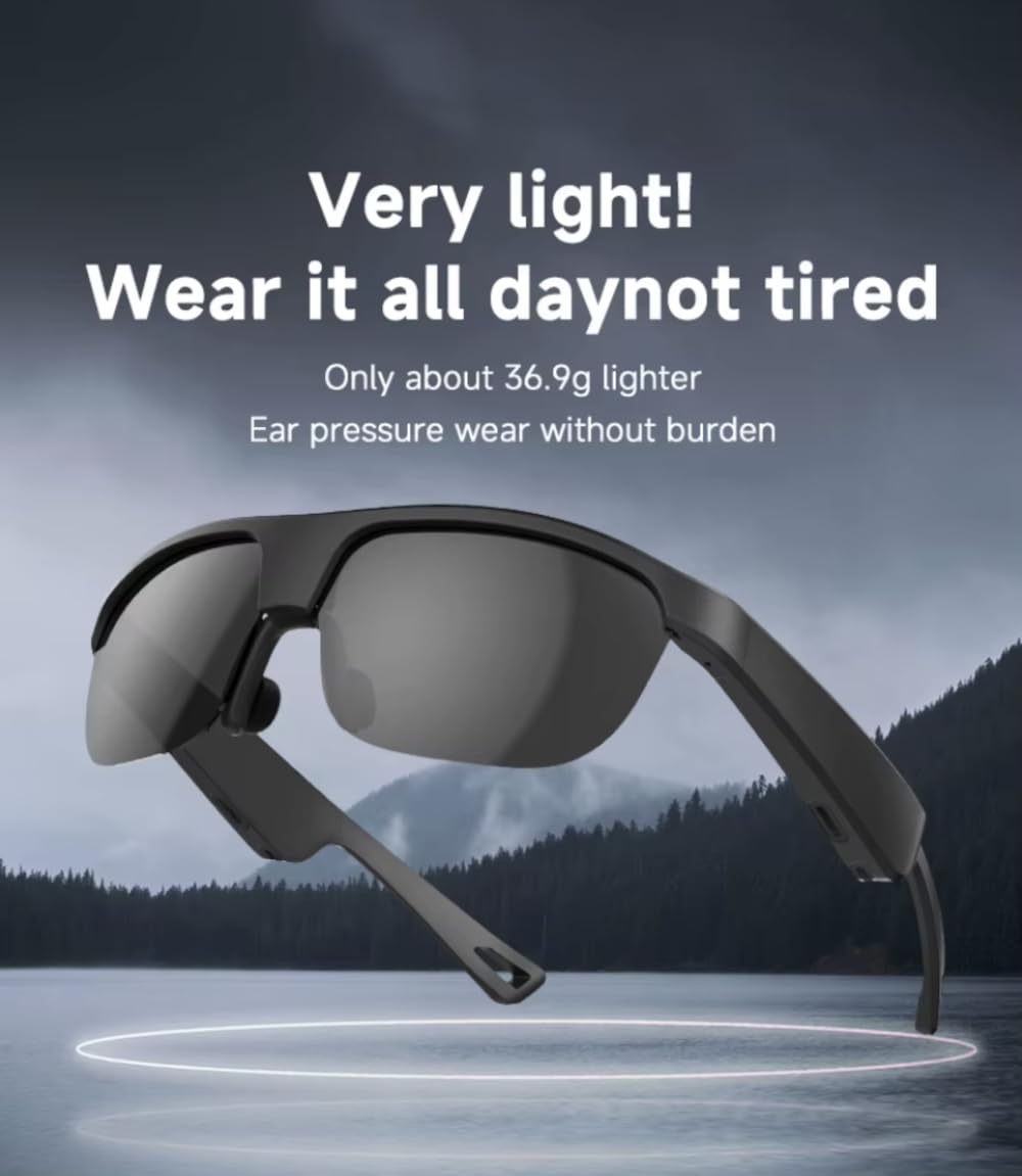 Novedades Gafas de sol Unisex Bluetooth Audio Gafas inteligentes con reproducción de música, asistente de voz y llamadas telefónicas, Negro , 145