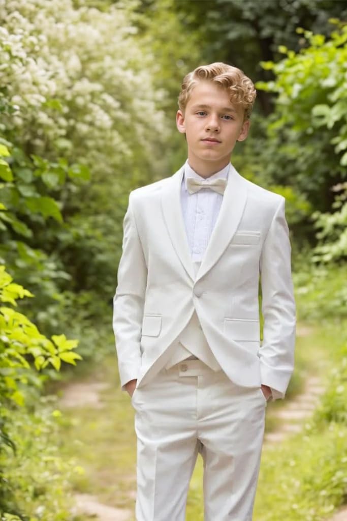Costume de mariage pour garçon - Tenue de communion - Tenue de baptême - 2 pièces - Smoking pour enfants - Blanc