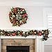 [30 Inch Artificial Christmas Wreath] - Scarlet Hydrangea Collection - Red and Gold Decoration - Pre Lit with 50 Warm Clear Colored LED Mini Lights - includes Remote Controlled Battery Powered Timer
