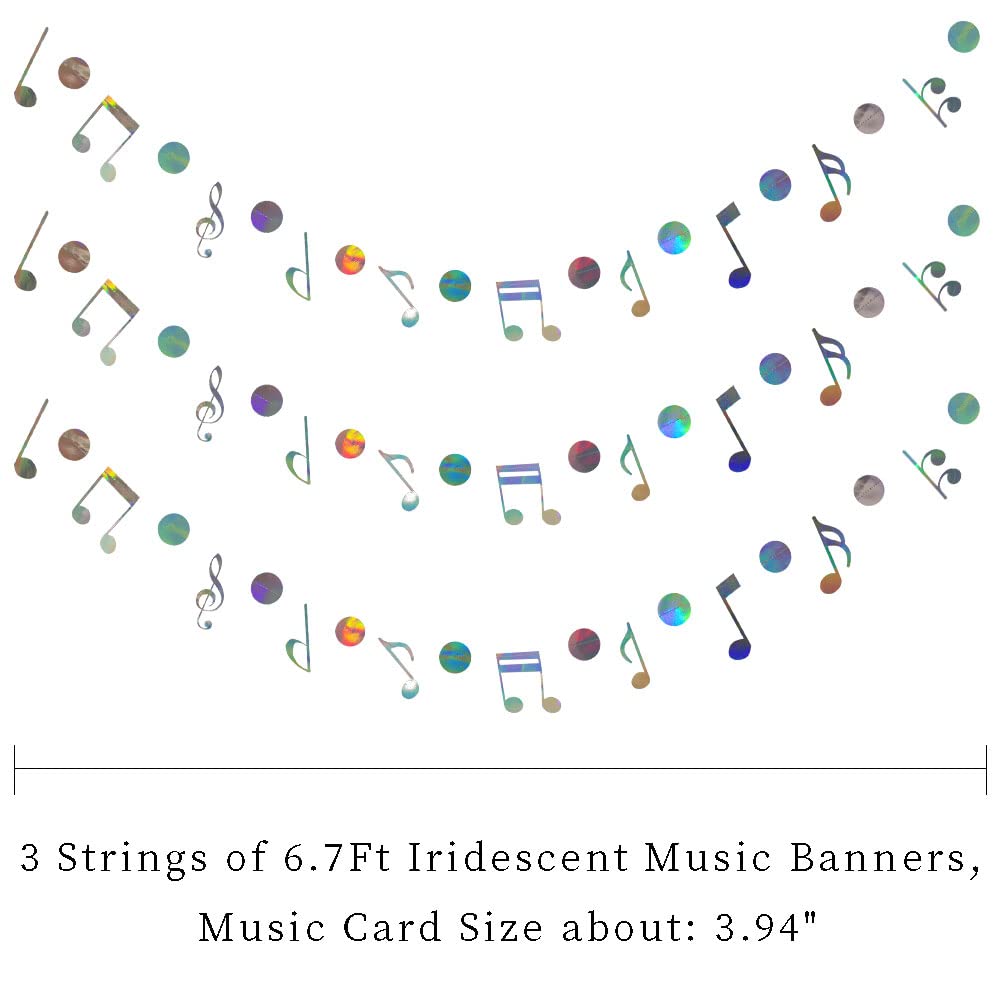 3 Saiten Schillernde Musiknoten Banner Dekor Kreis Papier Girlanden Für Tiktok Themed Musik Party Supplies Geburtstag Hochzeit Home Party Dekorationen (schillernd, Horizontal
