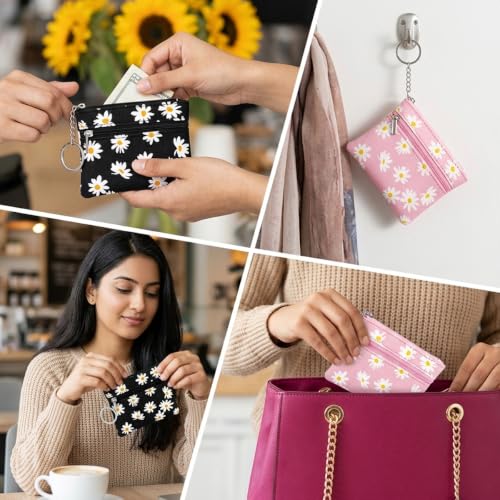 Image of PALAY 2Pcs Coin Purse for Women Daisy Print PU Leather Zipper Wallet