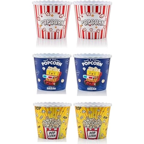 Modern Style Reusable Plastic Popcorn Box/Popcorn Containers/Popcorn Bowls Set for Movie Theater Night - (BPA Free - 6 Pack-75 oz) (6, MIX) Cover
